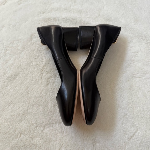 Tory Burch Elizabeth Logo Black Leather Pumps Shoes Round Toe Block Heel 6.5M - Picture 4 of 9